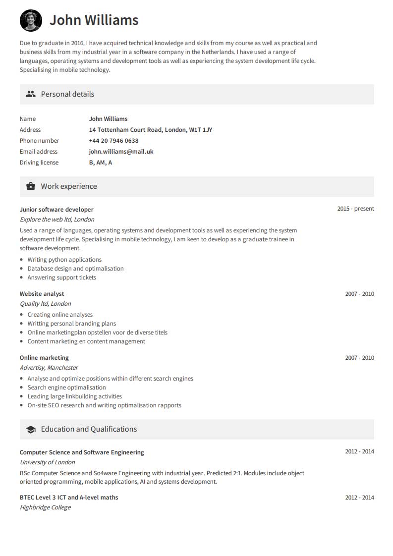 Eksempel på gratis CV Eksempel på gratis CV