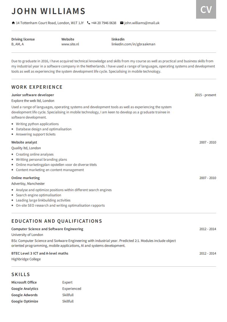 Eksempel på gratis CV Eksempel på gratis CV