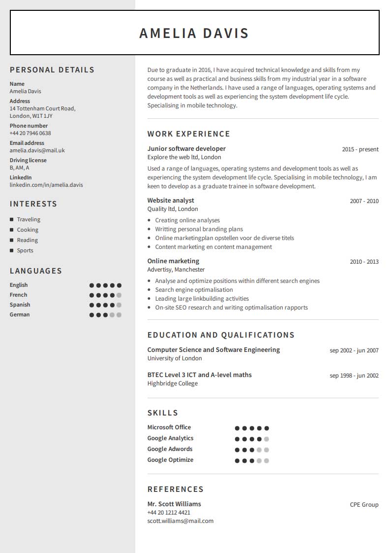 Eksempel på gratis CV Eksempel på gratis CV