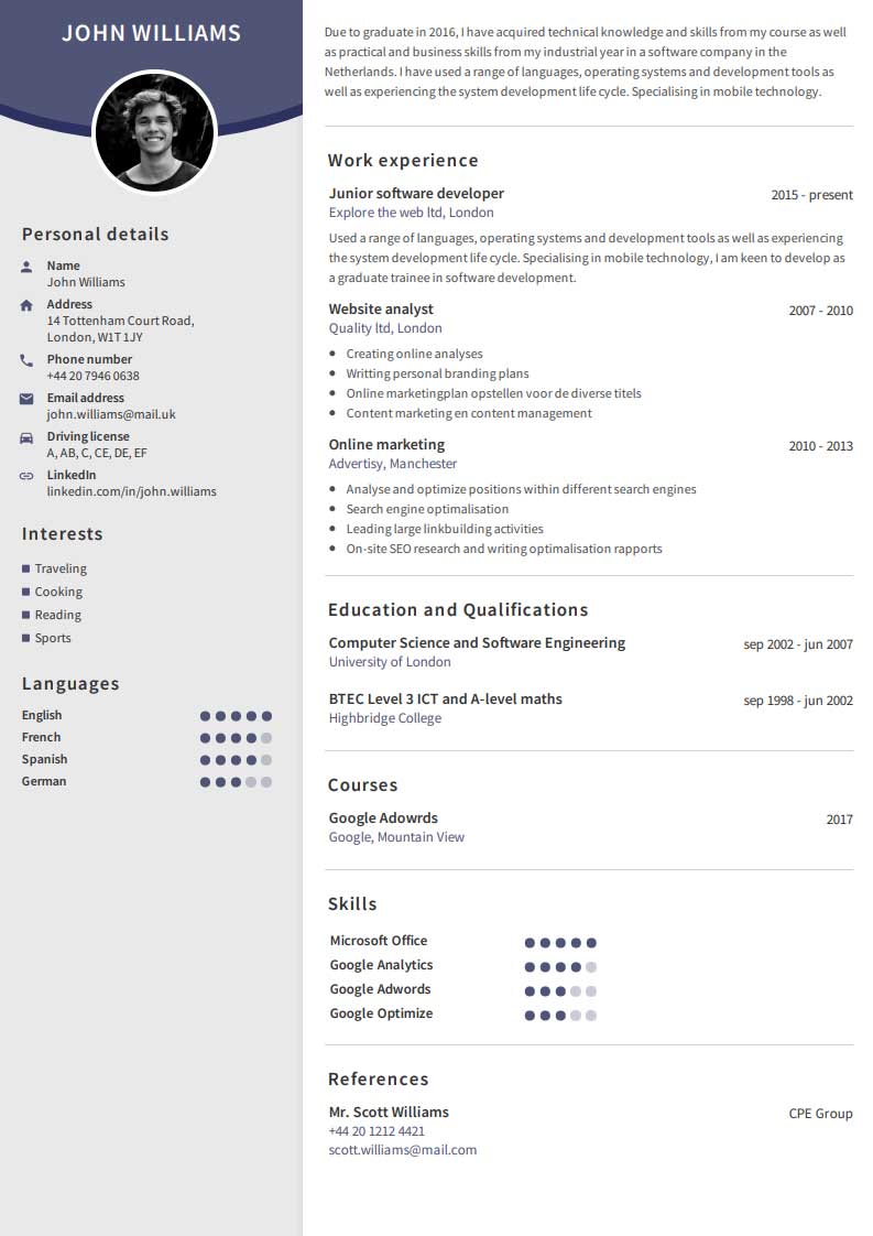 Eksempel på gratis CV Eksempel på gratis CV