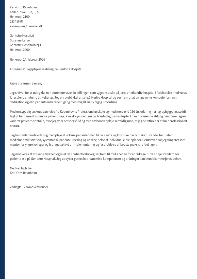 Eksempel på sygeplejerske ansøgning