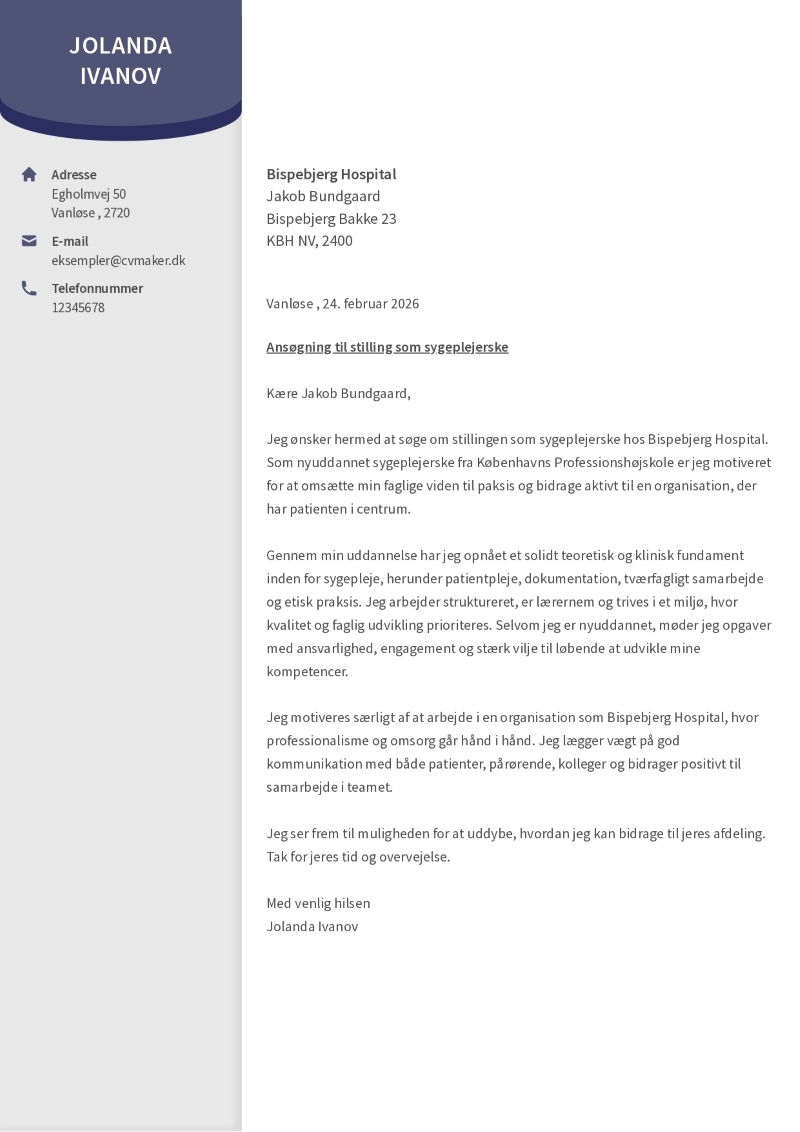 Eksempel på ansøgning til sygeplejestuderende