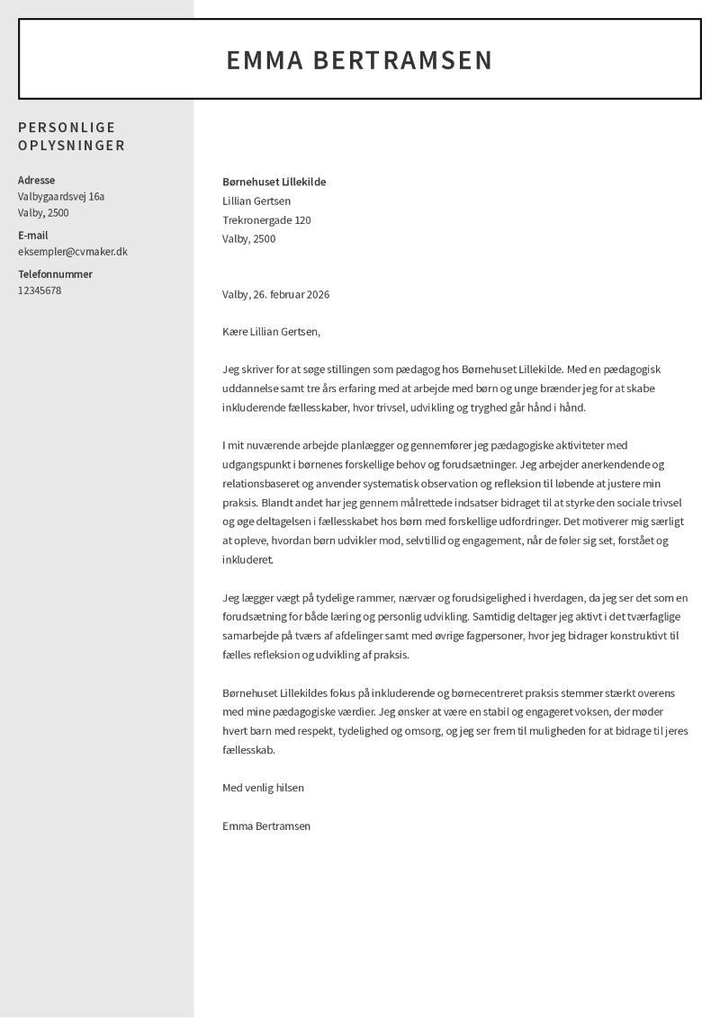 Eksempel på pædagog ansøgning