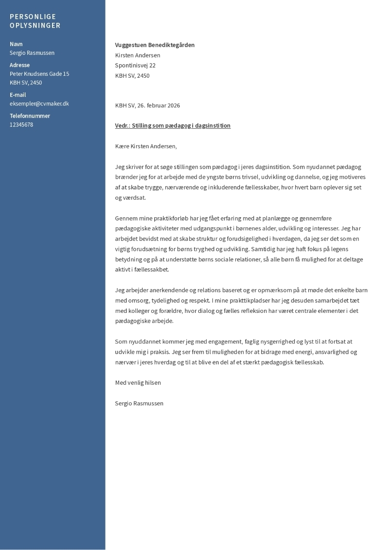 Eksempel på pædagog ansøgning uden erfaring