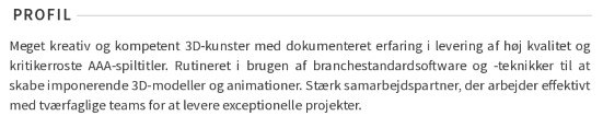 Personlig profil på et artist CV
