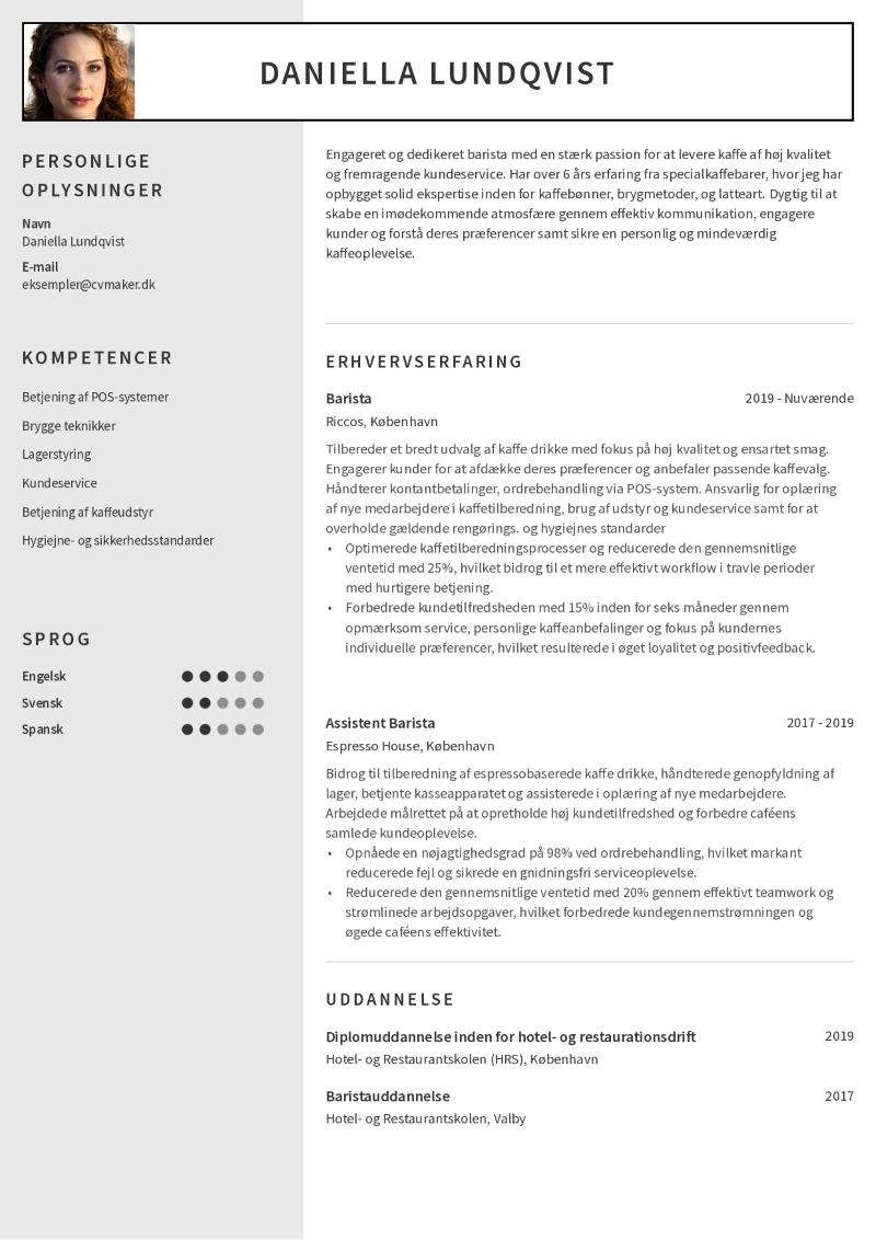 Barista CV-eksempler