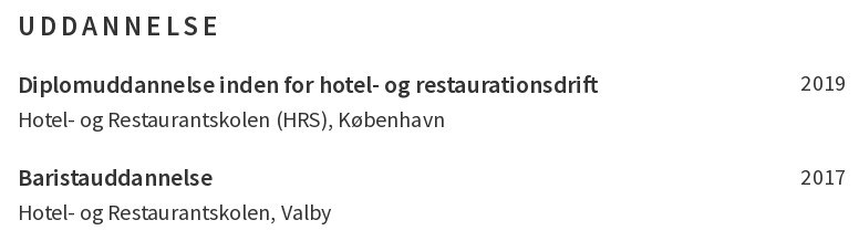 uddannelse på et barista CV