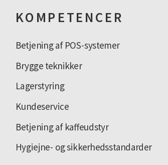 færdigheder på et barista CV