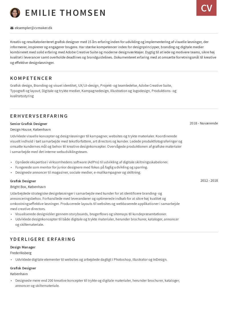 Eksempel på CV til grafisk designer 1