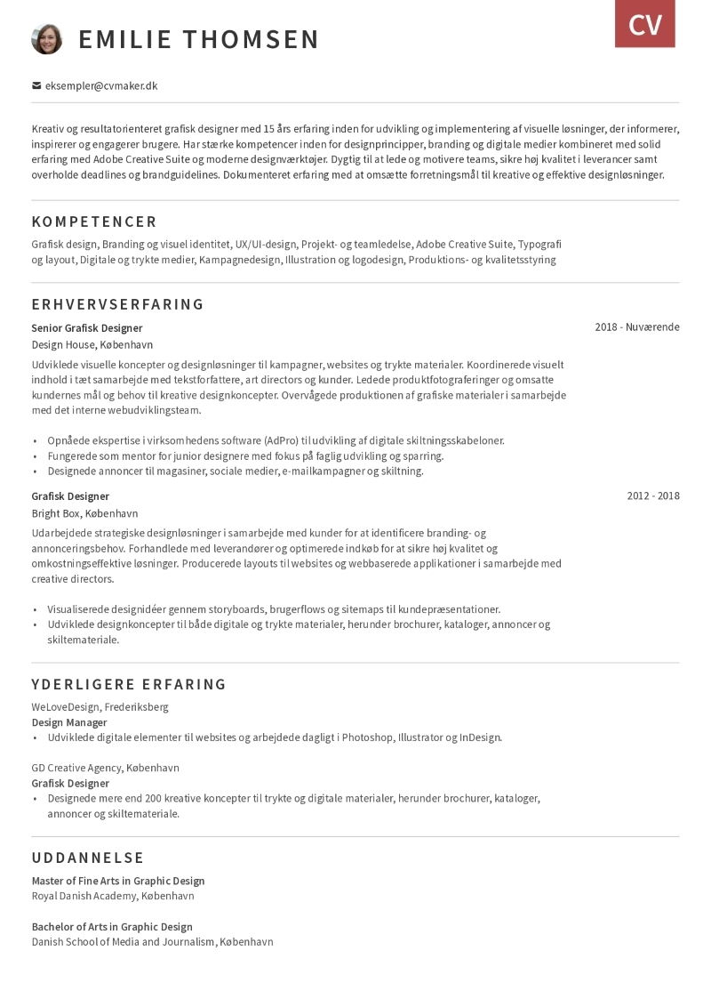 Eksempel på CV til grafisk designer
