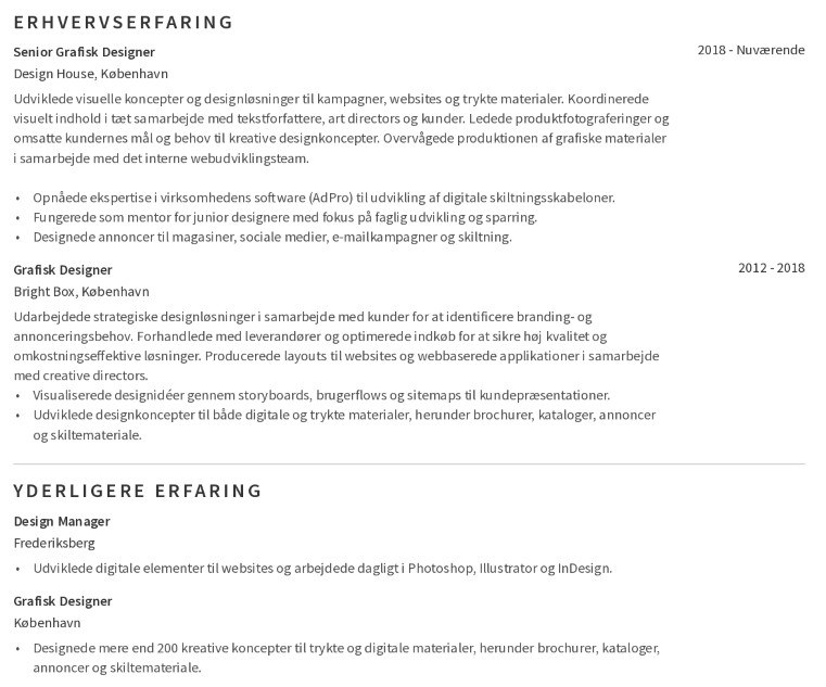 erhvervserfaring på et CV for grafisk designer erhvervserfaring på et CV for grafisk designer