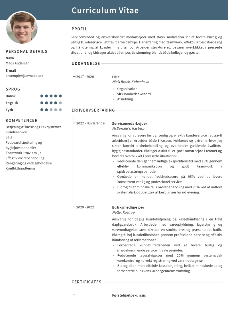 McDonalds CV eksempel