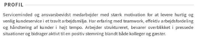 Personlig profil på et McDonalds CV