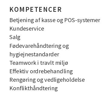 færdigheder på et McDonalds CV