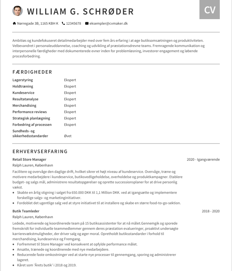 Kronologiske CV for Detailhandel Kronologiske CV for Detailhandel