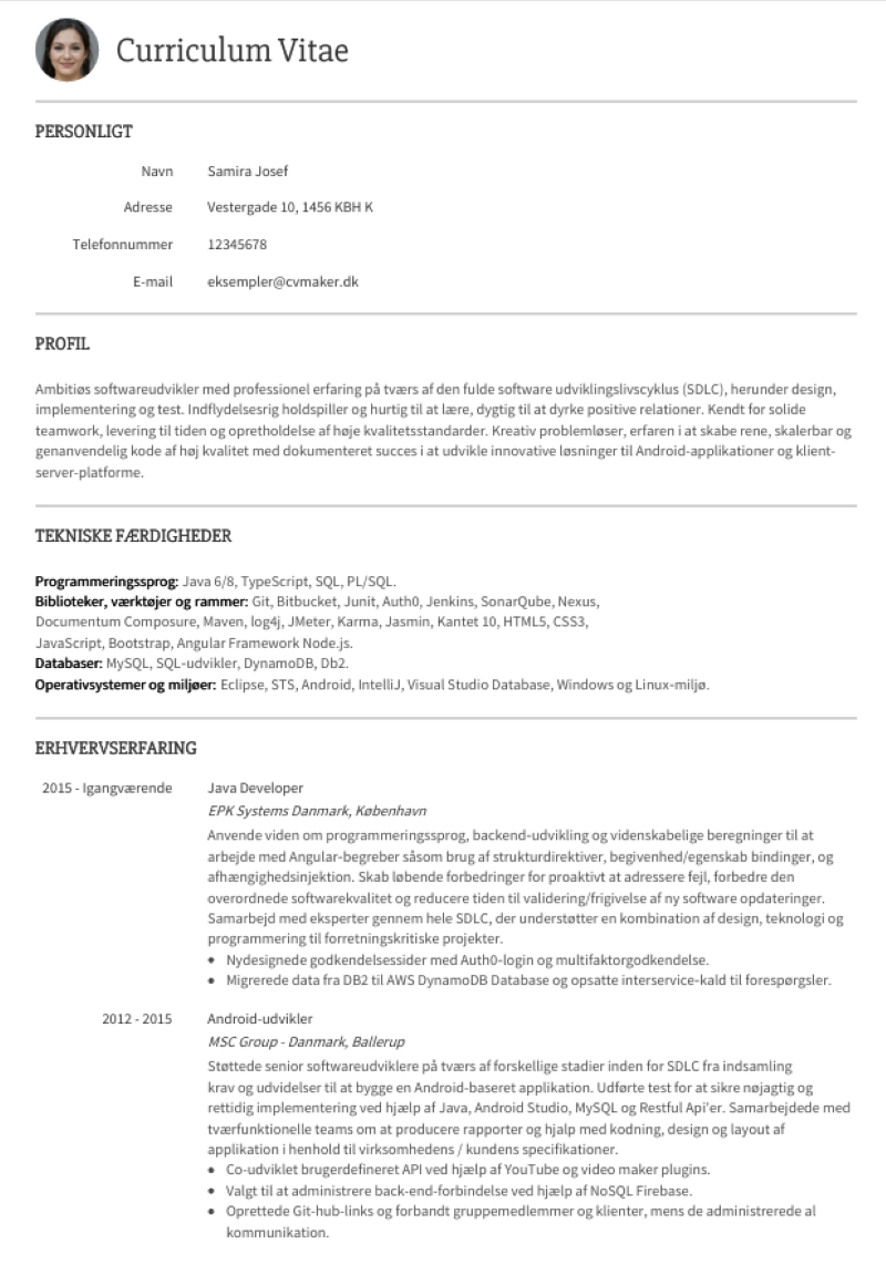 Kronologiske CV for Softwareudvikler Kronologiske CV for Softwareudvikler