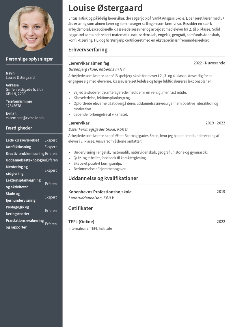 CV-eksempel lærervikar CV-eksempel lærervikar