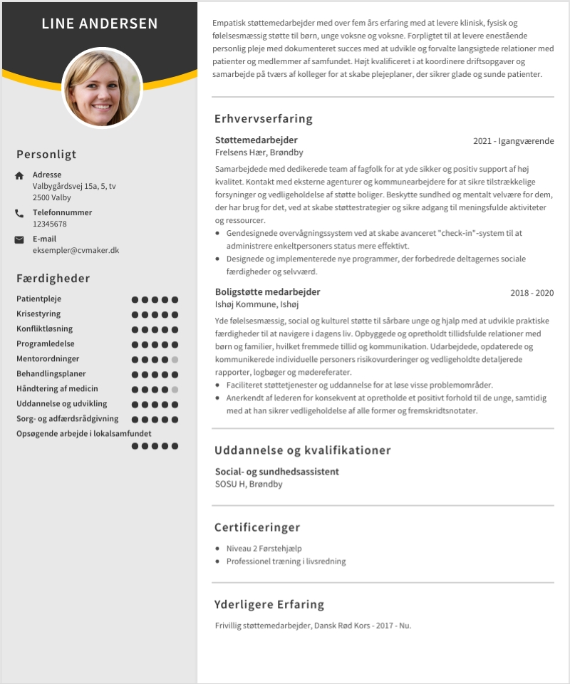 Kronologiske CV for støttemedarbejder Kronologiske CV for støttemedarbejder