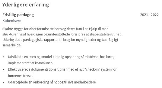 yderligere relevante oplysninger på et Pædagog CV yderligere relevante oplysninger på et Pædagog CV