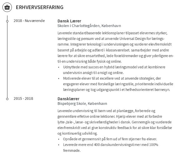 erhvervserfarin på et lærer CV