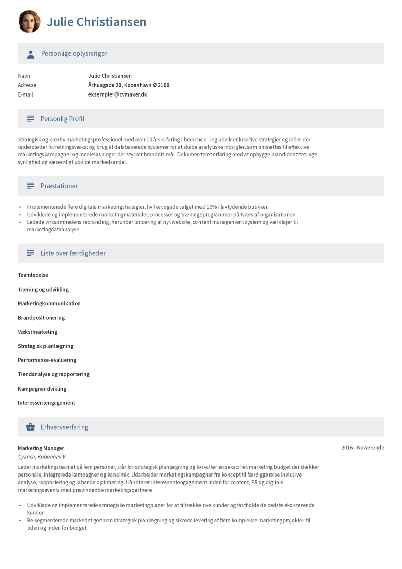Eksempel på To-siders CV-skabelon 1 Eksempel på To-siders CV-skabelon 1