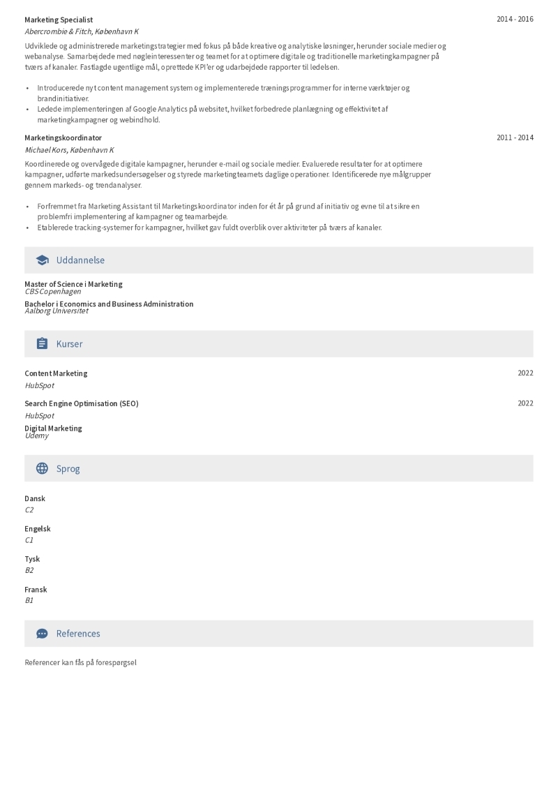 Eksempel på To-siders CV-skabelon 2 Eksempel på To-siders CV-skabelon 2