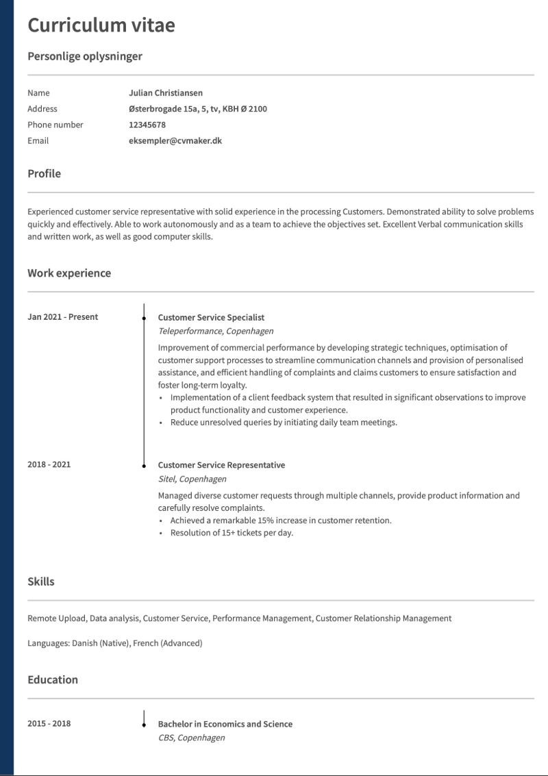 Eksempel på engelsk CV 1 Eksempel på engelsk CV 1