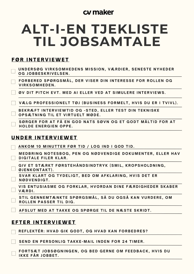 Tjekliste: Hvordan forbereder man sig til en jobsamtale Tjekliste: Hvordan forbereder man sig til en jobsamtale