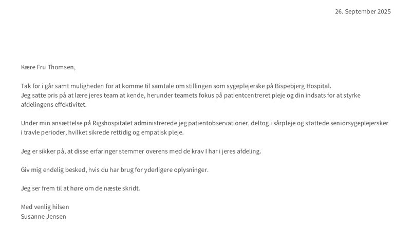 Opfølgning på samtale til sygeplejerskestilling Opfølgning på samtale til sygeplejerskestilling